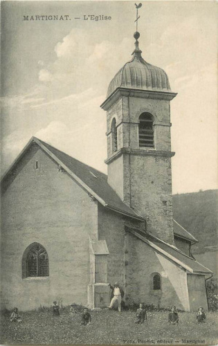 L'église de Martignat vers 1900, carte postale