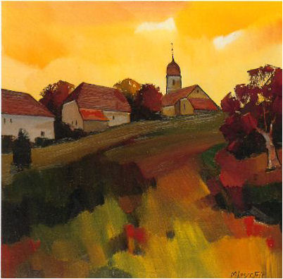 Soir d'automne-Avoudrey, tableau de Michel Lescoffit