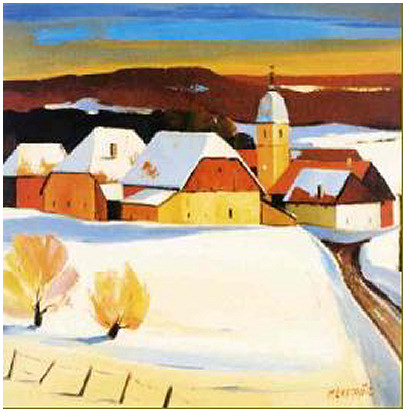Bolandoz sous la neige, tableau de Michel Lescoffit